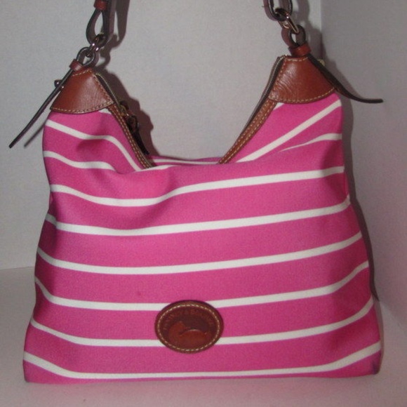 Dooney & Bourke Handbags - DOONEY & BOURKE Pink &White Stripe Canvas Handbag